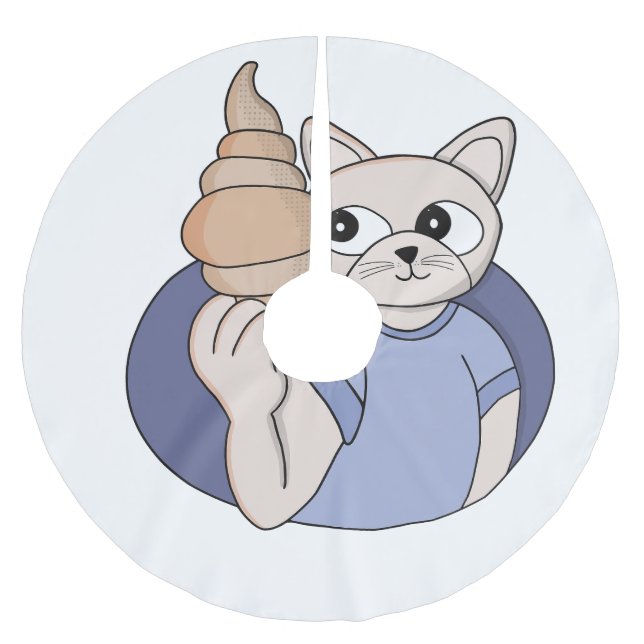 Lustige Croissant-Katze Polyester Weihnachtsbaumdecke (Vorderseite)