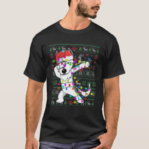 Lustige Dabbing Husky Lichterhalskette hässlicher  T-Shirt