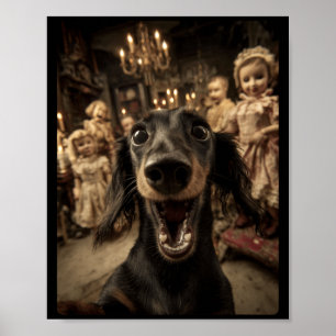 Lustige Dachshund-Selfie-Puppen Grusel-Halloween Poster