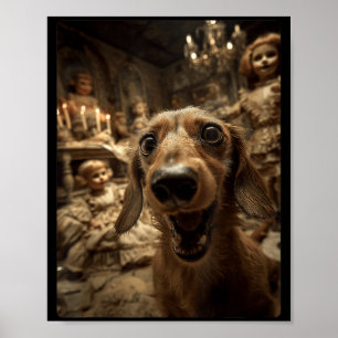 Lustige Dachshund-Selfie-Puppen Grusel-Halloween Poster