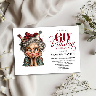 Lustige Dame 60. Geburtstag Einladungs Party Vorla Einladung