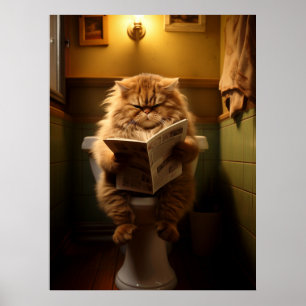 Lustige dicke Katze liest Zeitung auf der Toilette Poster
