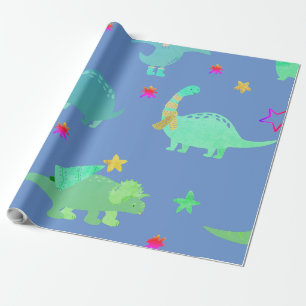 LUSTIGE DINOSAURIER AUF BLAUEM KINDERGESCHENKpapie Geschenkpapier