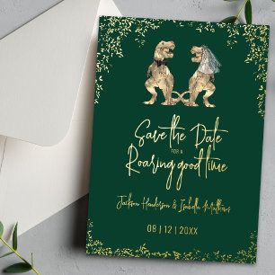 Lustige Dinosaurier Hochzeit Save the Date Gold Folieneinladung