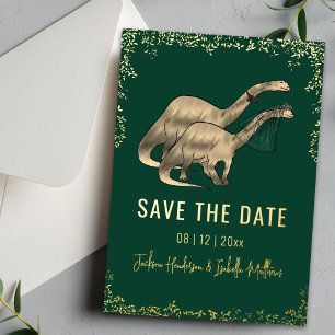 Lustige Dinosaurier-Hochzeit Save the Date Grün Go Folieneinladung
