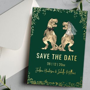 Lustige Dinosaurier-Hochzeit Save the Date Grün Go Folieneinladung
