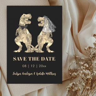 Lustige Dinosaurier-Themen-Schwarze Hochzeit Save The Date