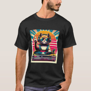 Lustige DJ-Katze Groove Disco Sound Tech Kopfhörer T-Shirt