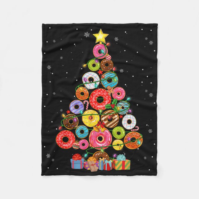 Lustige Donuts Weihnachtsbaum Lichter Xmas Pjs Jun Fleecedecke (Vorderseite)