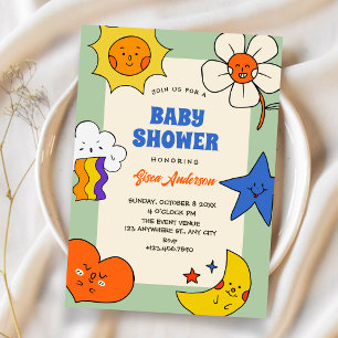 Lustige Doodle-Figuren Baby-Party Einladung