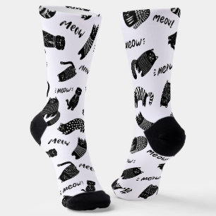 Lustige Doodle Schwarz-Weiß-Katzen-Socken Socken
