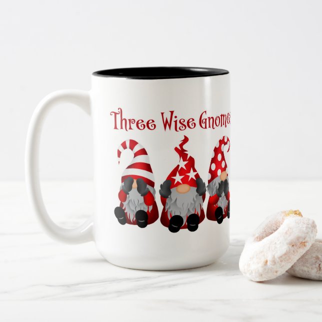lustige drei kluge Gnome Weihnachten Zweifarbige Tasse (Mit Donut)