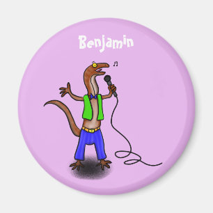 Lustige Eidechse singt mit Mikrofon-Cartoon Magnet