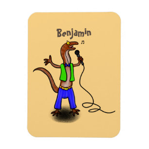 Lustige Eidechse singt mit Mikrofon Cartoon Magnet