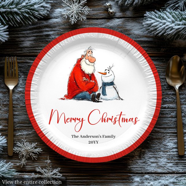 Lustige Eigenartige Wasserfarbe Weihnachtsmann Wei Pappteller (Funny Quirky Watercolor Santa Christmas Plates)