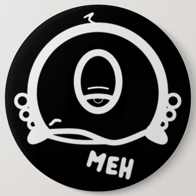 Lustige einäugige Cartoon-„Meh“ Button (Vorderseite)