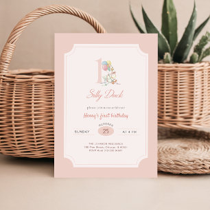 Lustige Eine Alberne Ente Rosa Schleife 1. Geburts Einladung