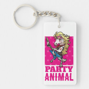 Lustige Einhorn-Party-Tier-Glam-Rocker-Cartoon Schlüsselanhänger