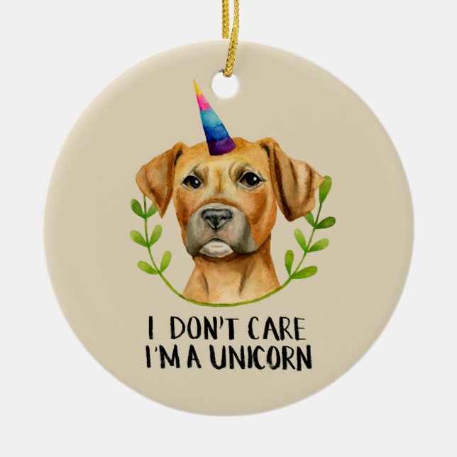 Lustige Einhorn Pitbull Hundeillustration Keramik Ornament (Vorne)