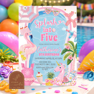 Lustige Einladung zur Poolparty mit verspieltem Sp