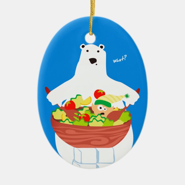 Lustige Eisbärelfsalat Weihnachtsverzierung Keramikornament (Vorne)