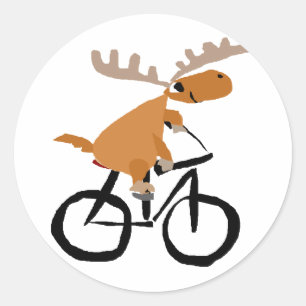 Lustige Elch-Reitfahrrad-Vorlagenkunst Runder Aufkleber