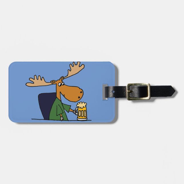 Lustige Elch-trinkender Bier-Cartoon Gepäckanhänger (Vorderseite horizontal)