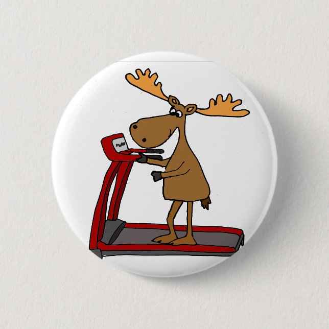 Lustige Elche, die auf Tretmühle-Cartoon Button (Vorderseite)