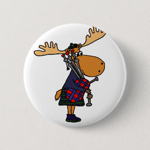 Lustige Elche, die Dudelsack-Kunst spielen Button
