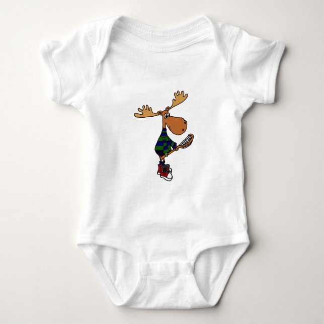 Lustige Elche, die Lacrosse-Stock halten Baby Strampler (Vorderseite)