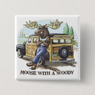 Lustige Elche mit einem Woody durch Mudge Studios Button