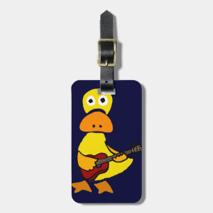 Lustige Ente, die Gitarren-Primitiv-Kunst spielt Gepäckanhänger