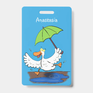 Lustige Ente mit Regenschirm Tanz Cartoon Ausweis