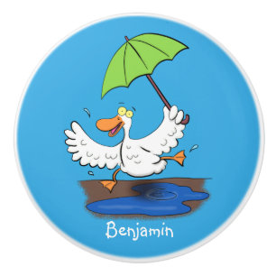 Lustige Ente mit Regenschirm Tanz Cartoon Keramikknauf