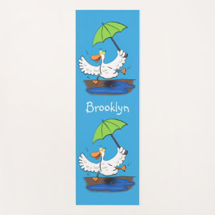Lustige Ente mit Regenschirm tanzt Cartoon Yogamatte