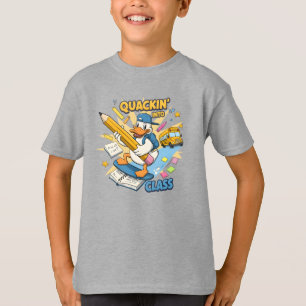 Lustige Ente Skateboard fährt zur Schule T-Shirt