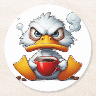 Lustige Ente und Kaffee Runder Pappuntersetzer