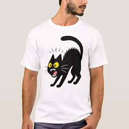 Lustige erschrockene schwarze Katzen-Cartoon-Illus T-Shirt