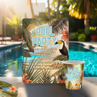 Lustige Erwachsene Tiki-Tukan-Tropen-Poolparty im Einladung