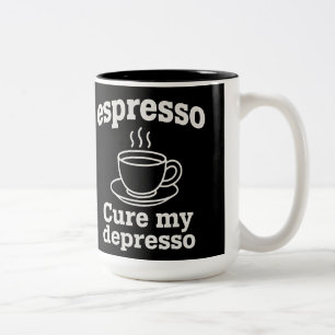 Lustige Espresso-Tasse 'Heile meine Depression' Zweifarbige Tasse