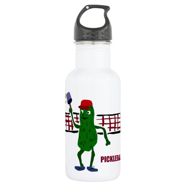 Lustige Essiggurke, die Pickleball mit Nettokunst Trinkflasche (Vorderseite)