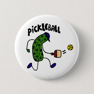 Lustige Essiggurke, die Pickleball spielt Button