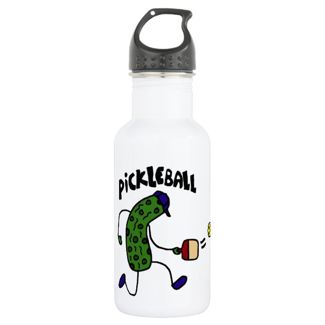 Lustige Essiggurke, die Pickleball spielt Edelstahlflasche (Vorderseite)
