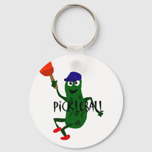 Lustige Essiggurke, die Pickleball spielt Schlüsselanhänger
