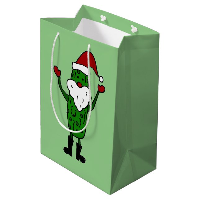 Lustige Essiggurken-Weihnachtsmann-Geschenk-Tasche Mittlere Geschenktüte (Rückseite Schrägansicht)