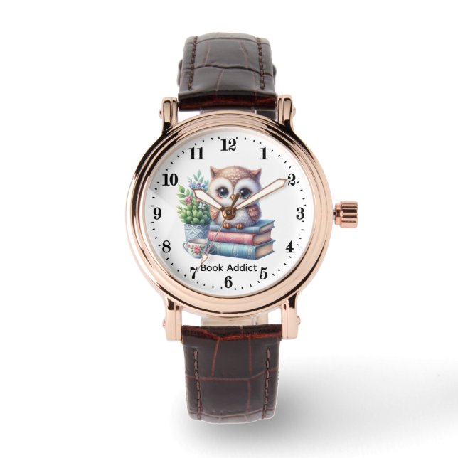 Lustige Eule Buchsüchtiger anpassbar Armbanduhr (Vorderseite)