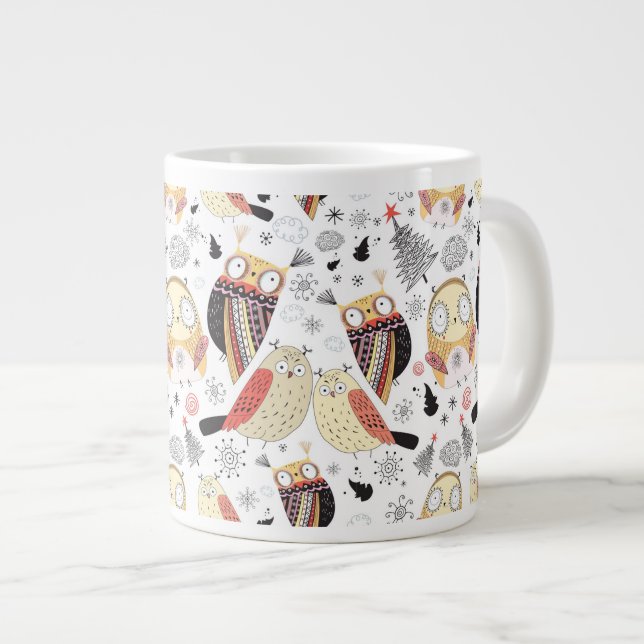 Lustige Eule der Beschaffenheit Jumbo-Tasse (Vorderseite Rechts)