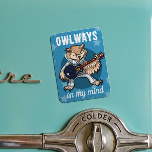 Lustige Eule Eulenimmer Auf Meinem Kopf Musik Cart Magnet