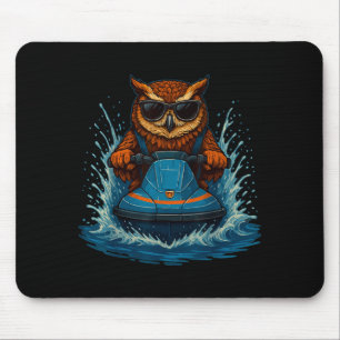 Lustige Eule mit Sonnenbrille Tier Jet Ski Fahrer Mousepad