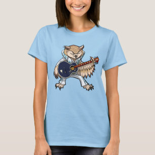 Lustige Eule Rock And Roll Sänger & Gitarrist Cart T-Shirt